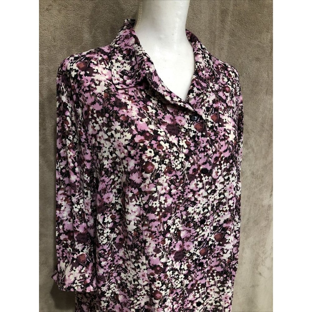 18W Plus Top Blouse Pink Brown Floral 3/4 Sleeve Covington #392